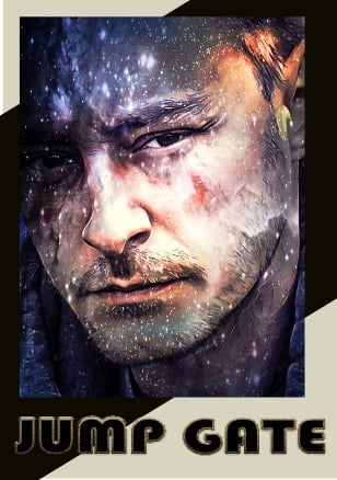 man's face on dark background covered with spots of light like a star map overlay