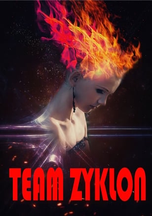 Fierce woman with fiery hair and glowing effects, representing strength and power.